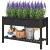 Raised Garden Bed, 47 x 22 x 31.5in Elevated Wood Planter Box with Storage Shelf, Drainage Holes and Liner, Black