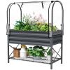 Raised Garden Bed with Legs and Cover, Metal Elevated Planter Box with Bottom Shelf and Liner for Vegetables, Dark Gray