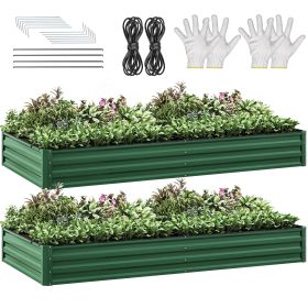 2 Pack 8ftx4ft Large Raised Garden Bed Kit,Outdoor Galvanized Metal Patio Planter Box with Safety Rubber & Gloves, for Vegetables Flowers,Green