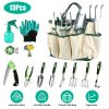 13Pcs Garden Tool Set Aluminum Alloy Gardening Hand Tools Starter Kit with Garden Bag Outdoor Hand Tools