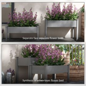 Gray 2-Tier Elevated Wooden Planter Box – Raised Garden Bed with Legs for Outdoor Plants (Option: 47909243)