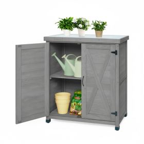 Potting Bench with Storage Cabinet and Metal Table Top for Outdoor Patio,Outdoor Work Station Table (Option: 63467398)