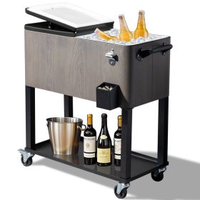 【Same Code：00429499】80-Quart Outdoor Beverage Rolling Cooler for Backyard Deck Patio with Wheels, Wood Grain Gray (Option: 57006975)