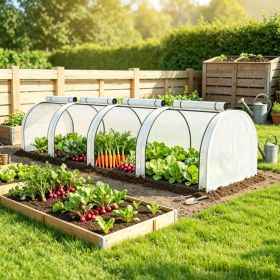 White Portable 13' L x 3' W x 2.5' H Tunnel Greenhouse – Garden Grow Tent with 4 Zipper Doors, Water/UV Protected PE Cover (Option: 78279353)